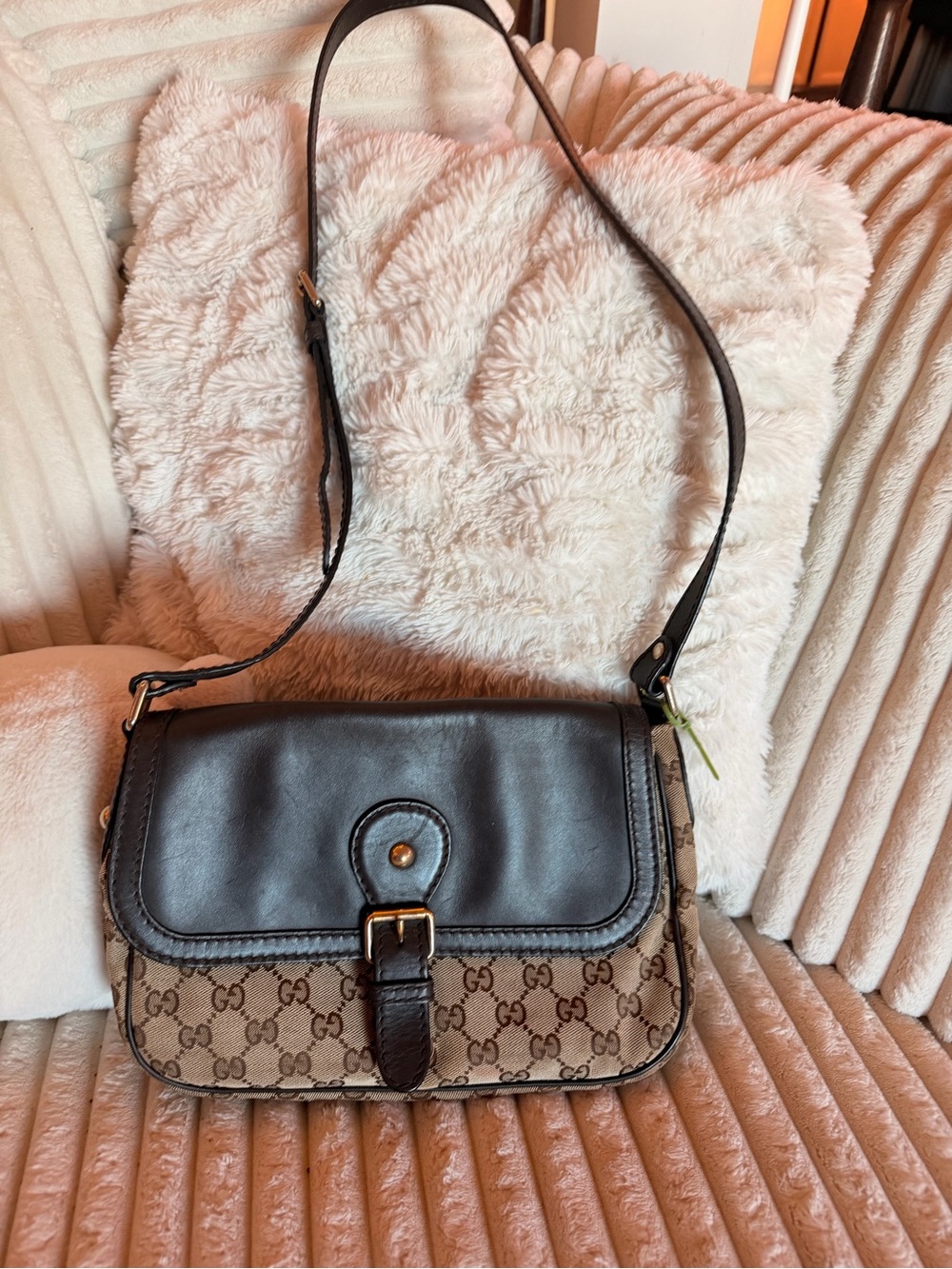 Gucci Brown GG Canvas Crossbody with Dark Brown Leather Trim